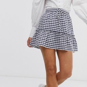 ASOS Tiered Navy/White Gingham Mini Skirt